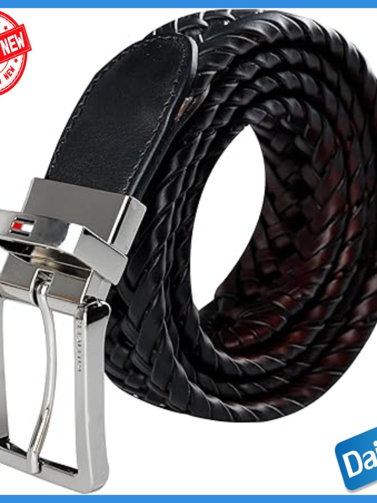 Reversible Braided Leather Belt, Fully Adjustable Dress & Casual Style, Size